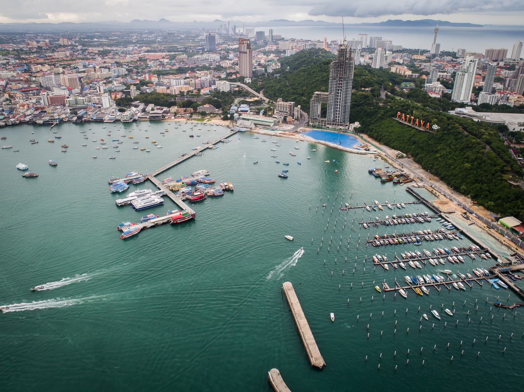 Pattaya beach and bay seen from the air